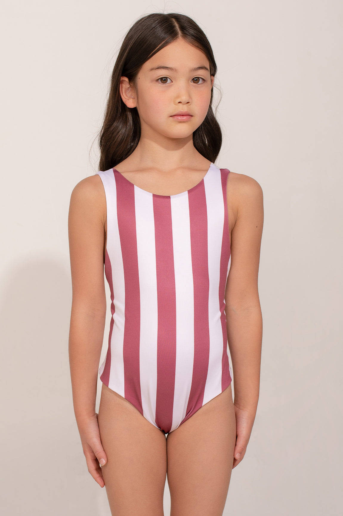 Swimmer Stripes One Piece Dark Cherry Girl - Ancora