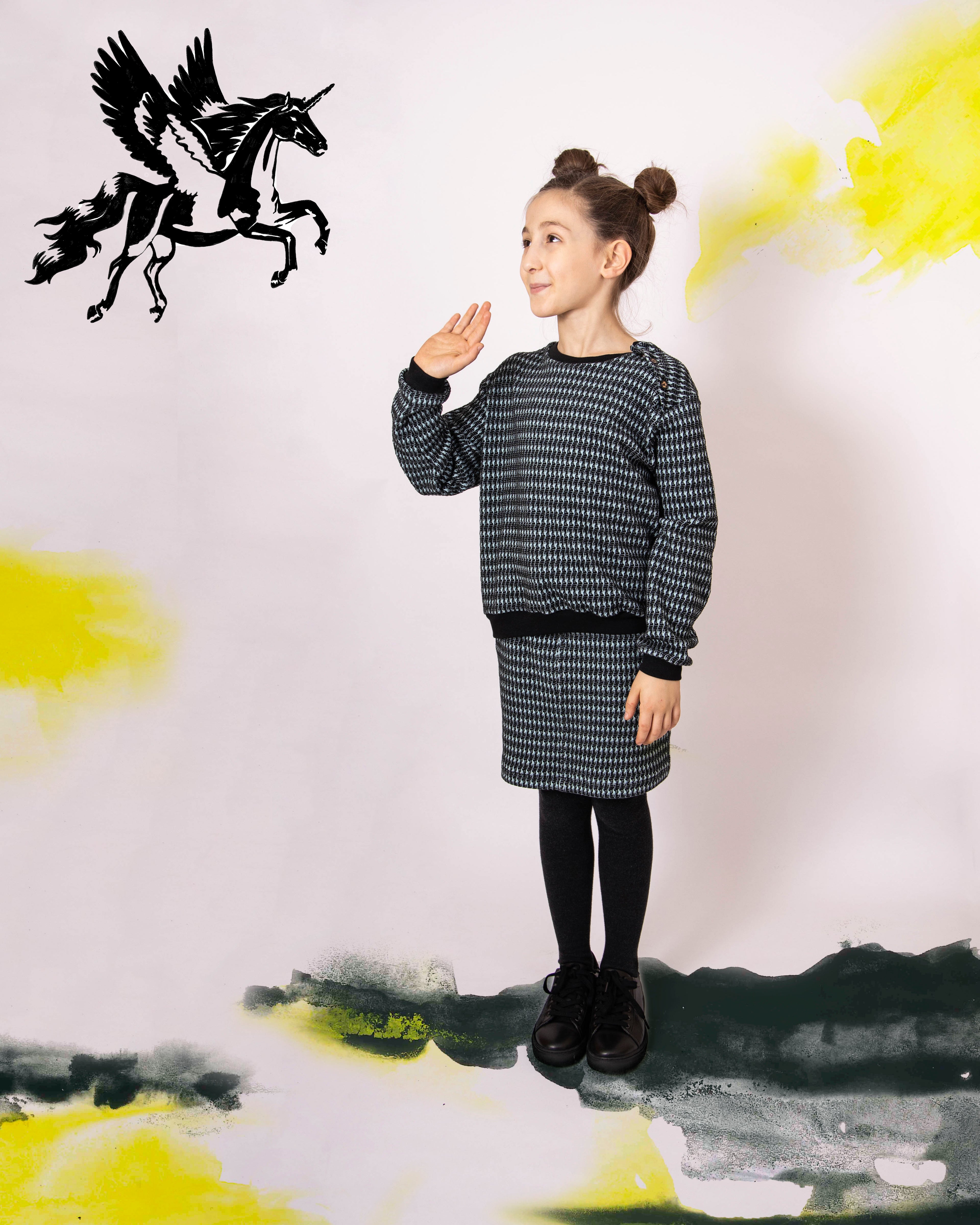 Pied De Poule Black and Blue Skirt - Infantium Victoria