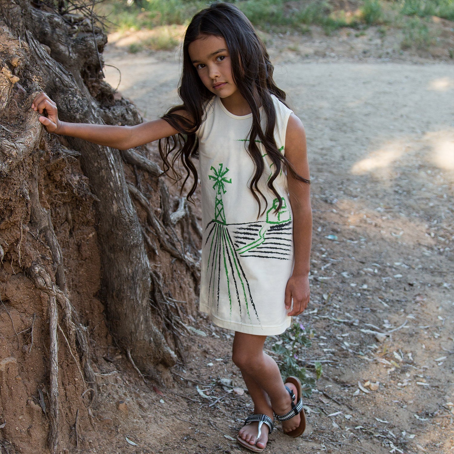 Off-White T-Shirt Dress with Wind Mill - Infantium Victoria