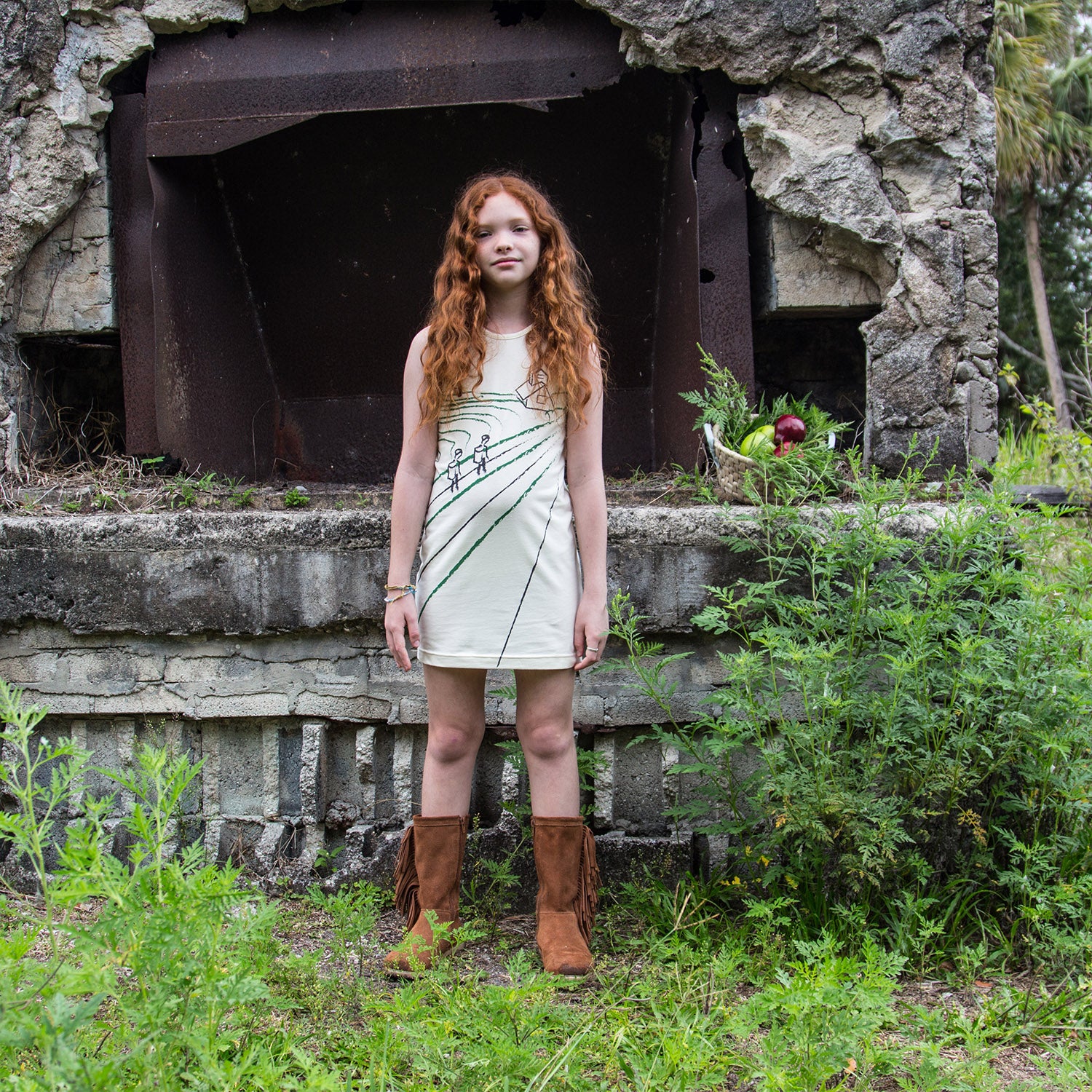 Off-White T-Shirt Dress with Rice Paddy - Infantium Victoria
