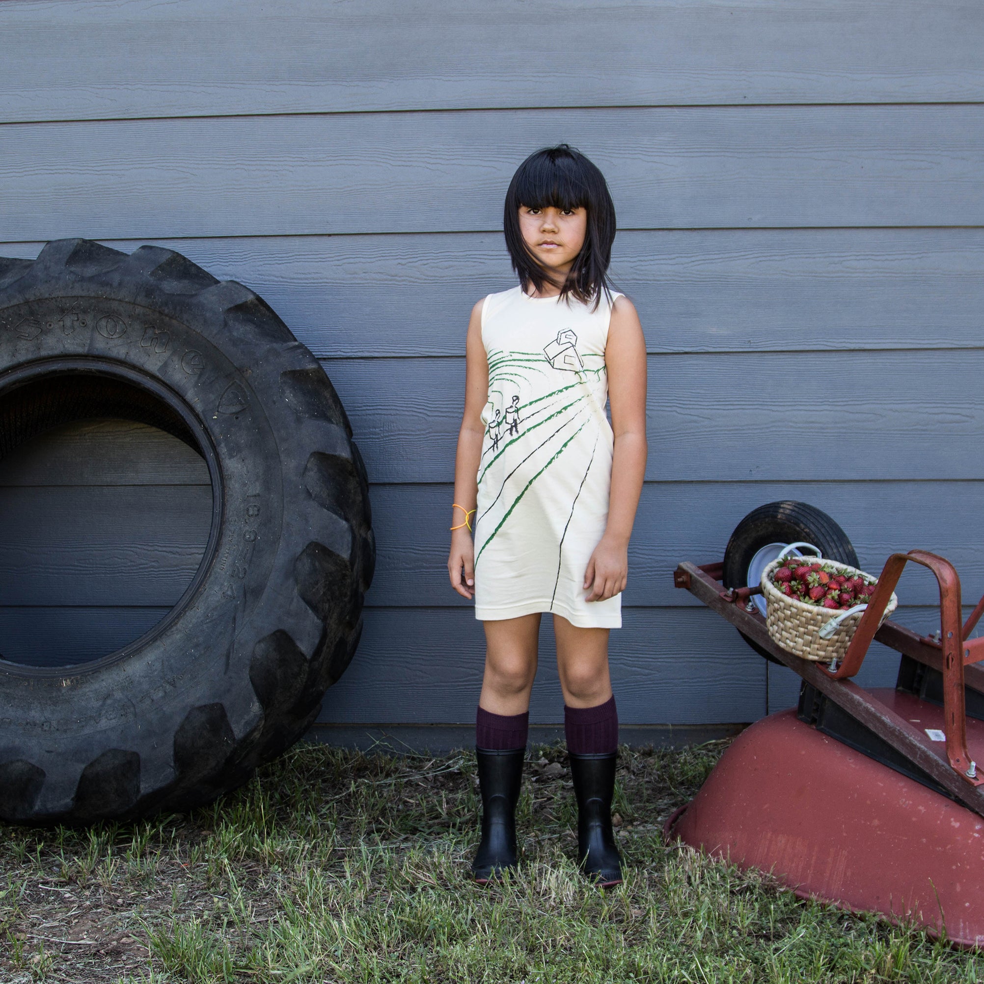 Off-White T-Shirt Dress with Rice Paddy - Infantium Victoria