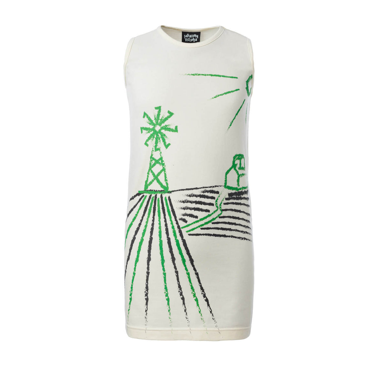 Off-White T-Shirt Dress with Wind Mill - Infantium Victoria