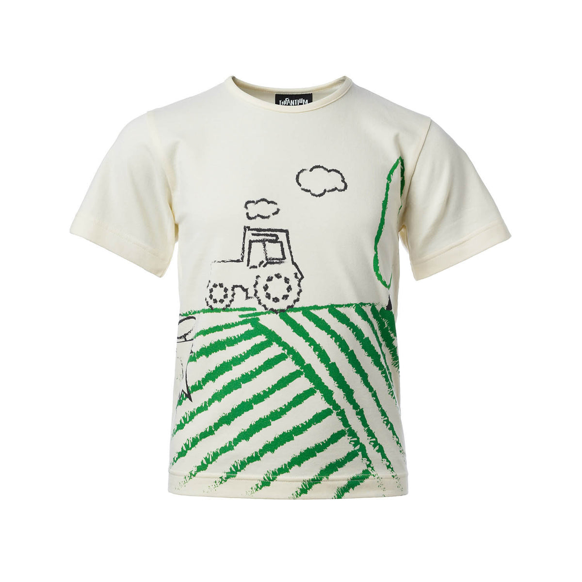 Off-White Short Sleeve T-Shirt with Tractor Print - Infantium Victoria