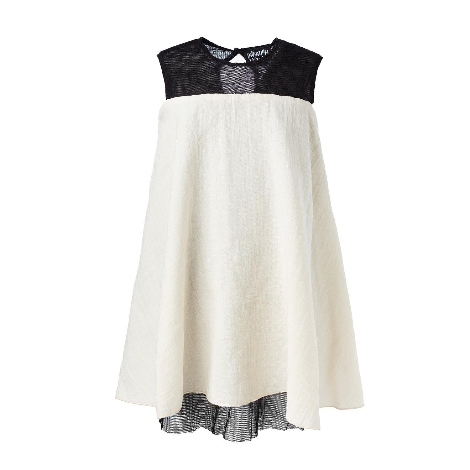 Off-White Babydoll Dress with Mesh Lining - Infantium Victoria