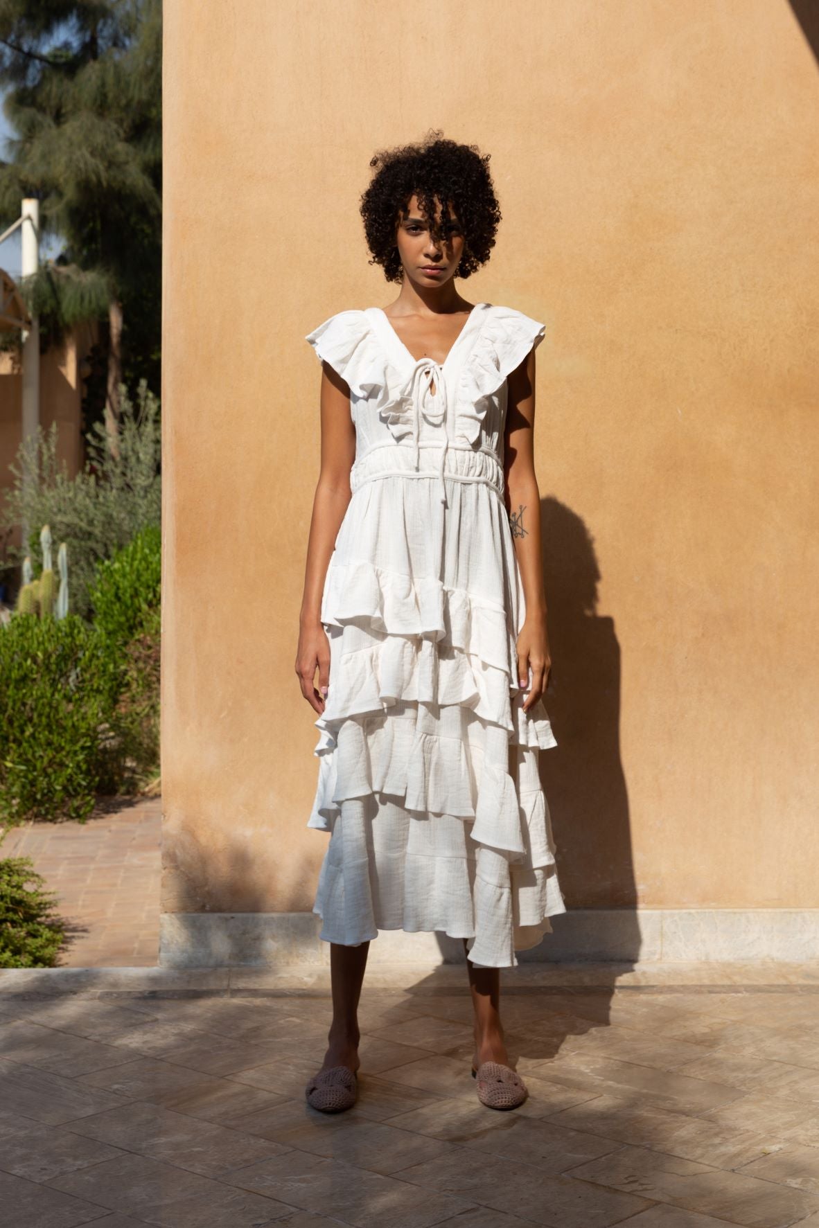 Cotton Muslin Ruffle Maxi Dress - Maya Eco
