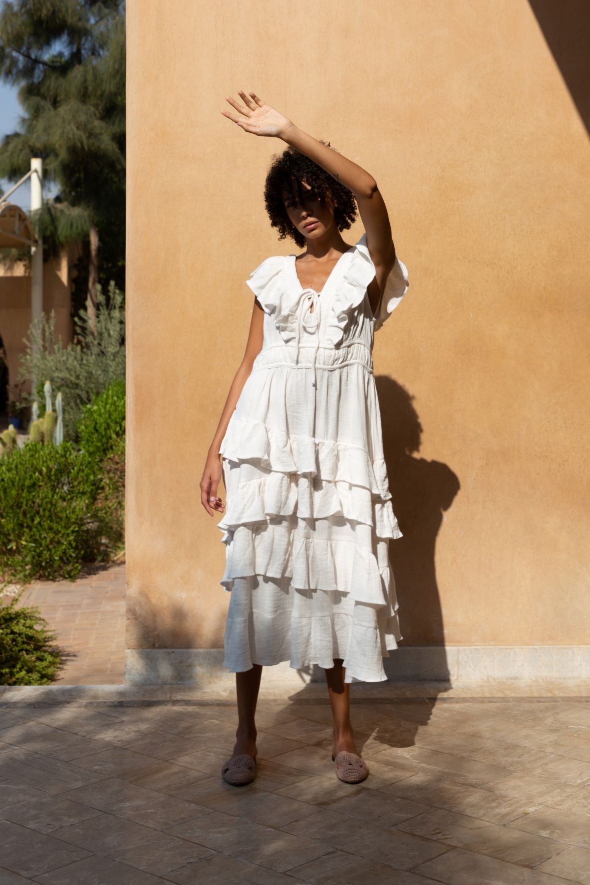 Cotton Muslin Ruffle Maxi Dress - Maya Eco