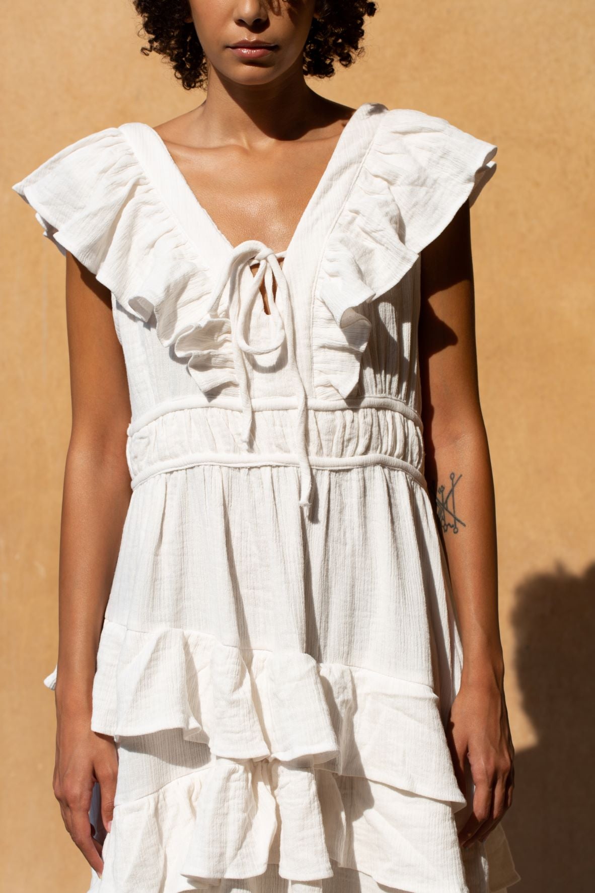 Cotton Muslin Ruffle Maxi Dress - Maya Eco