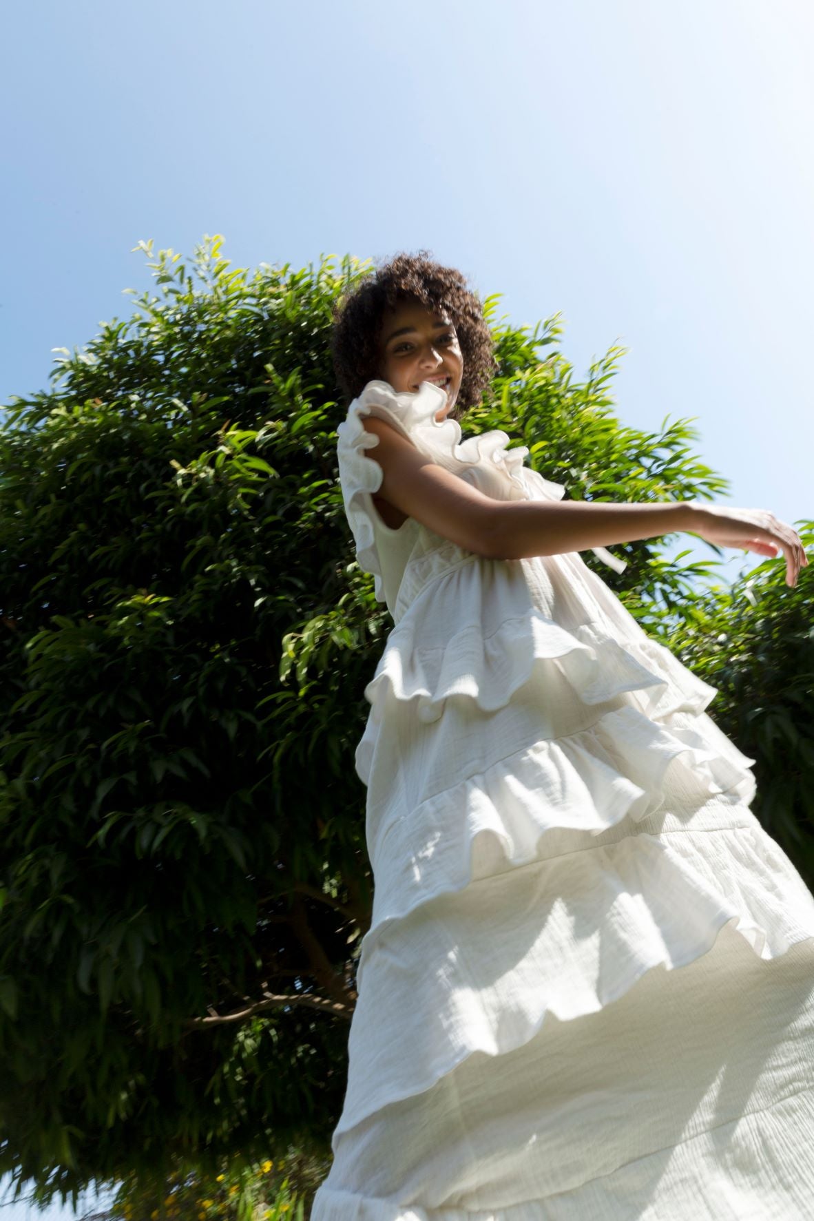 Cotton Muslin Ruffle Maxi Dress - Maya Eco