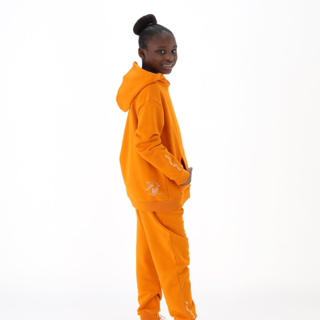 Kids Hoodie Orange Houbara Bustard - Baby Elephant Organic Wear